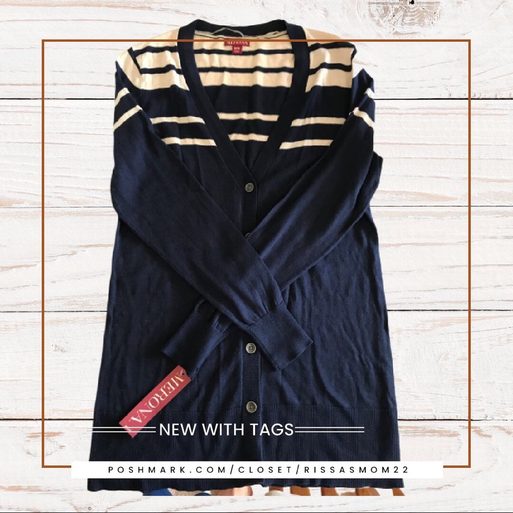 Merona Button Front Cardigan Navy/Cream M NWT